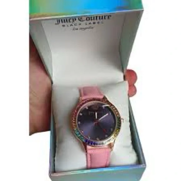 Juicy Couture Pink Strap Watch with Crystal Rose Gold & Colorful Gemstone Bezel - Picture 6 of 6